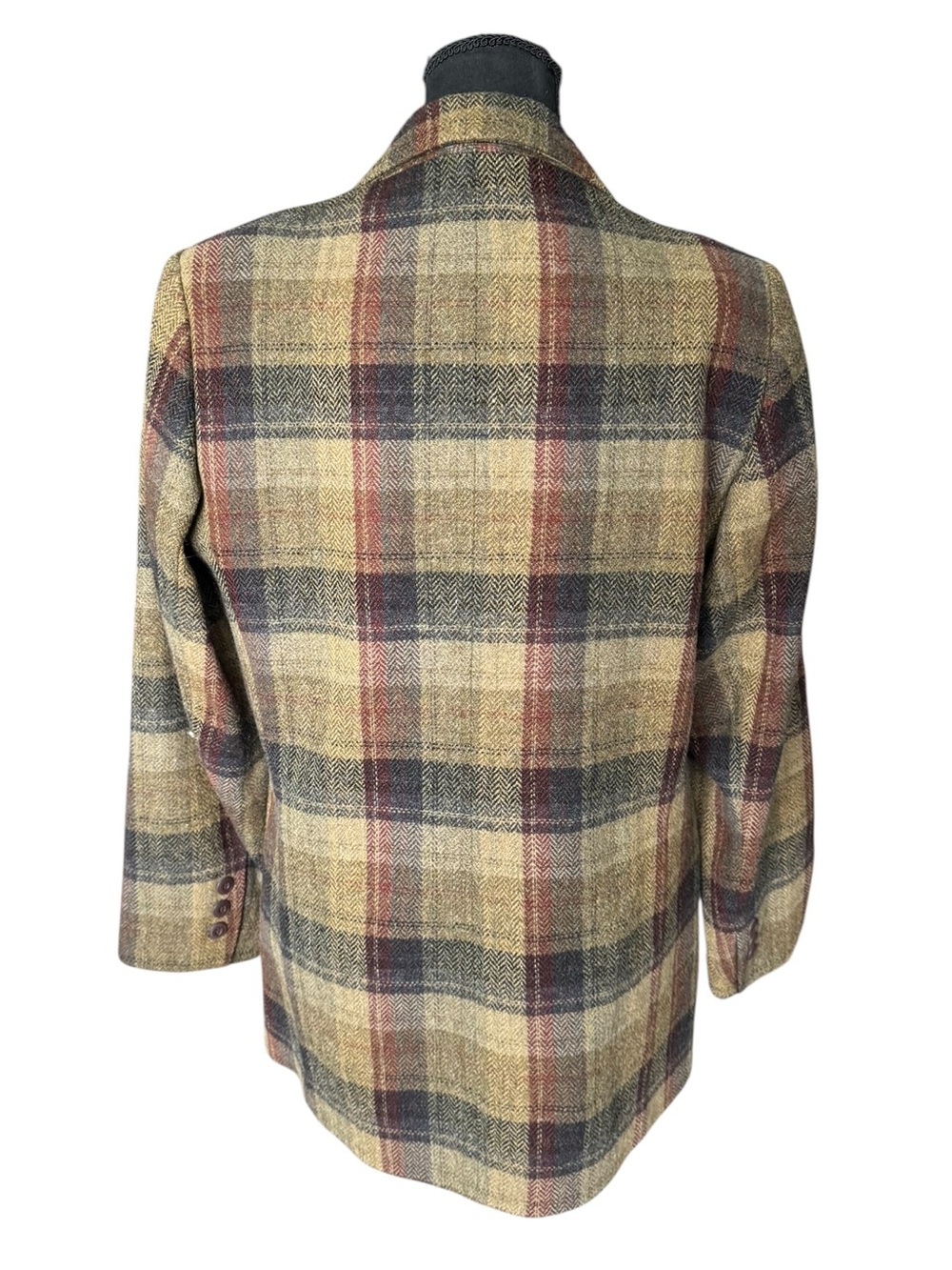 Vintage Eddie Bauer 100% Wool Plaid Blazer Jacket Small Dark Academia Equestrian - Picture 3 of 9